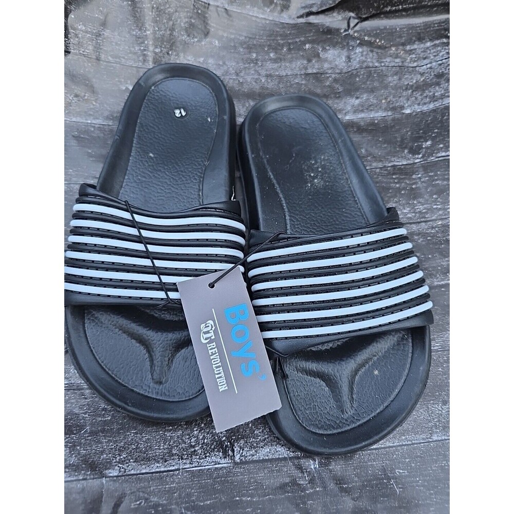Boys OT Revolution Sandals Slides Black & White Stripes Size 12